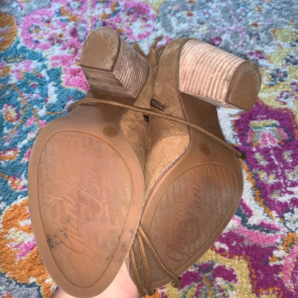 Gianni Bini Fringed Lace Up Ankle Boots Stack Heel - Picture 5 of 10